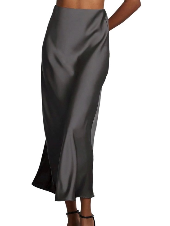 Dresses & Skirts - Sleek Gray Satin Bias Midi Skirt